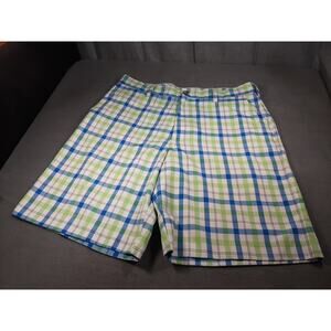 Izod Golf Shorts Mens 34 PerformX Blue Green White Plaid Tennis Pickleball
